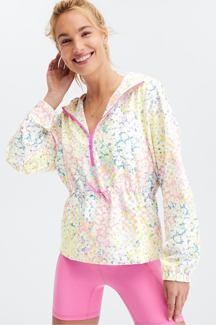 Fabletics Rosa Daisy Patchwork Jacket Woven Floral Anti Static Moisture Wicking